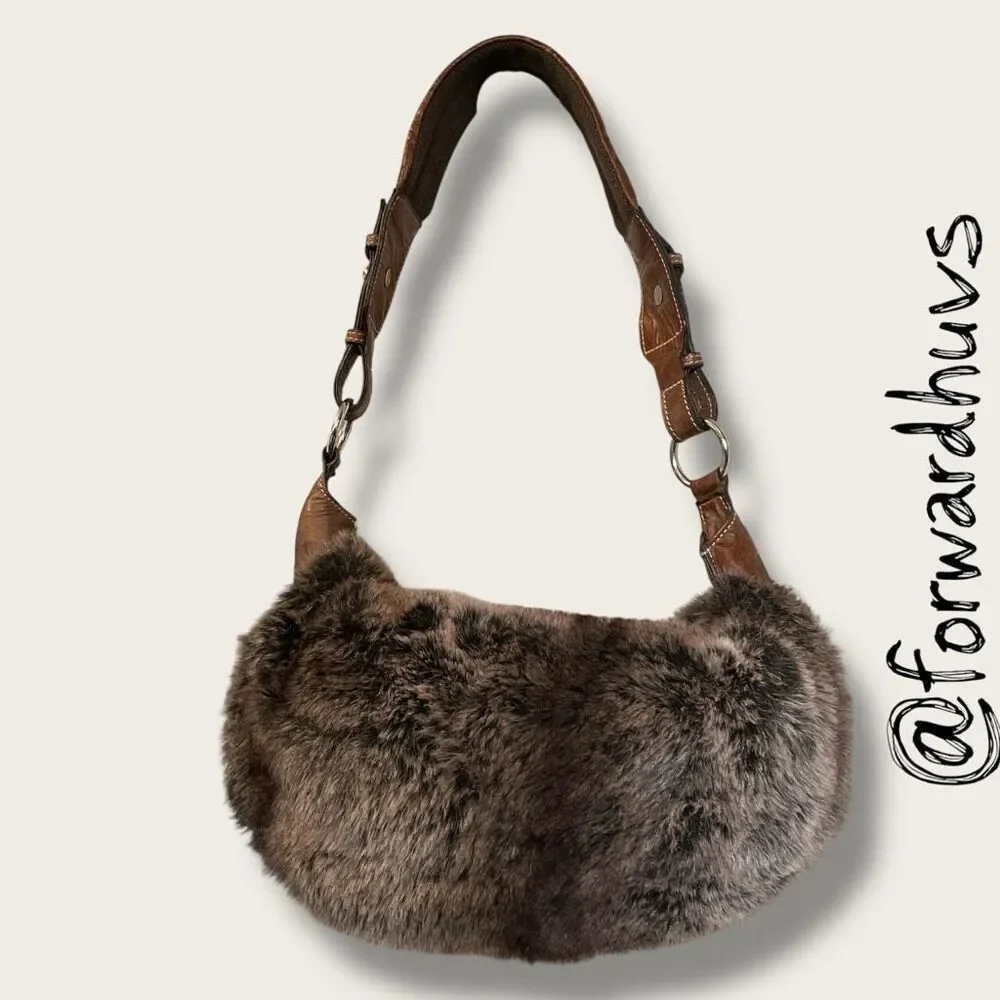 Y2K Faux Fur & Vegan Leather Hobo Bag – Canvas Lined – Statement Piece